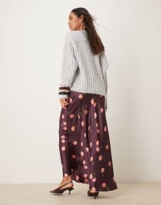 Asos Design Satin Bias Maxi Skirt In Multi