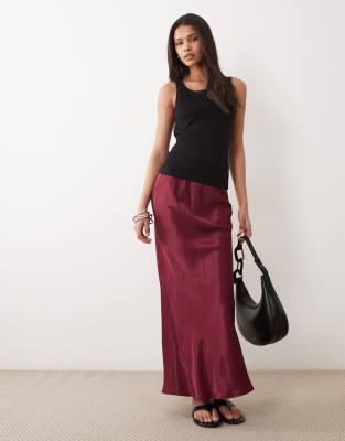Asos Design Satin Bias Maxi Skirt In Red