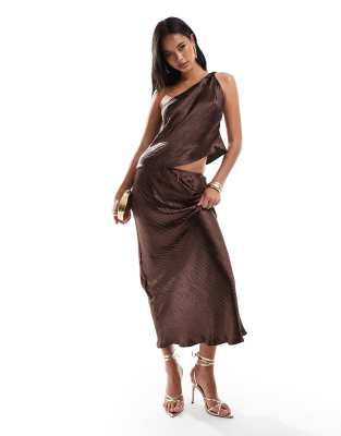 Asos Design Satin Bias Maxi Skirt In Chocolate - Part Of A Set-brown