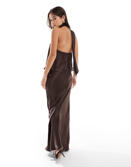 ASOS DESIGN satin bias maxi skirt in chocolate - part of a set, 2 of 5