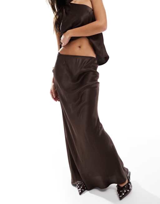 ASOS DESIGN satin bias maxi skirt in chocolate - part of a set, 4 of 5