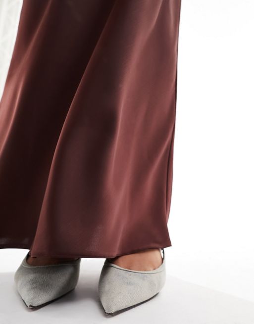 Bias silk satin maxi skirt in brown - The Sei
