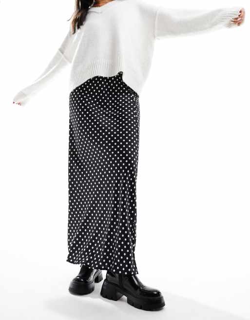 ASOS DESIGN satin bias maxi skirt in dot print