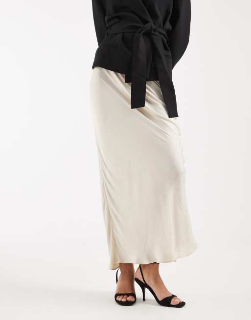 ASOS DESIGN satin bias maxi skirt in ecru co ord, 2 of 5