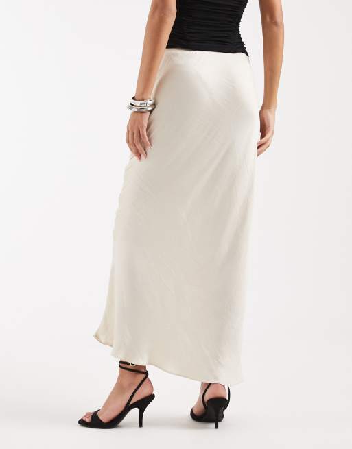 ASOS DESIGN satin bias maxi skirt in ecru co ord, 4 of 5