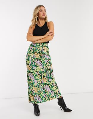 satin floral maxi skirt