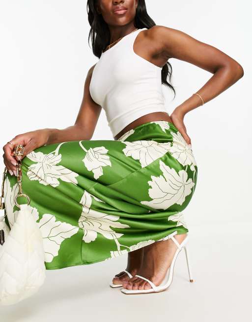 Emerald Green Floral Print Skirt - Satin Skirt - Maxi Skirt - Lulus