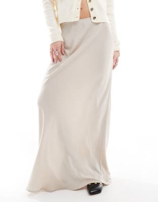 Asos Design Satin Bias Maxi Skirt In Gray