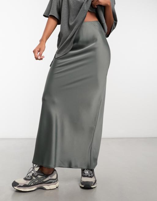 Grey satin maxi skirt best sale