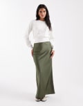[ASOS DESIGN] ASOS DESIGN satin bias maxi skirt in khaki-Green 6 Khaki