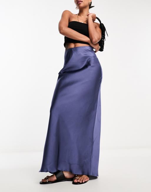 ASOS DESIGN satin bias maxi skirt in navy