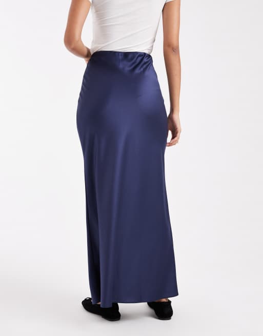 ASOS DESIGN satin bias maxi skirt in navy