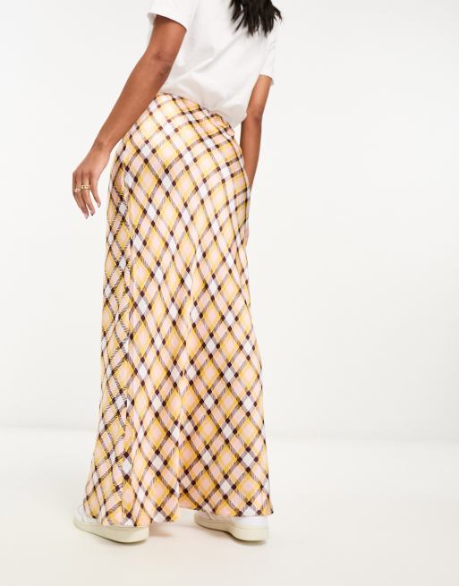 Plaid maxi hotsell skirt pink