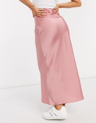 pink satin maxi skirt