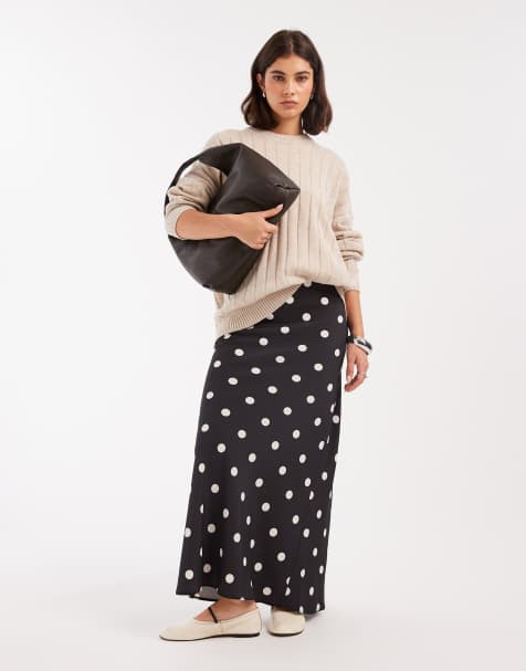 ASOS DESIGN satin bias maxi skirt in polka dot - view 1