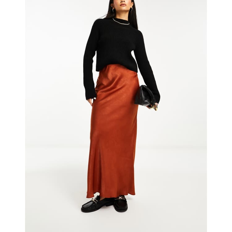 Satin midi shop skirt rust