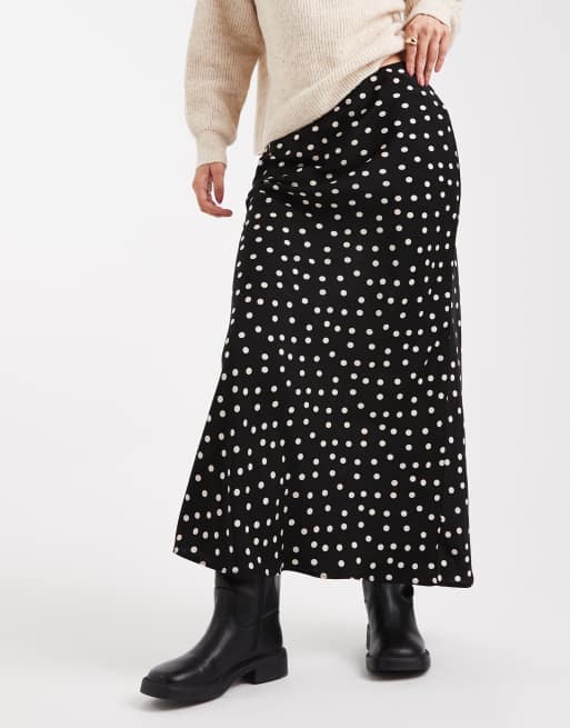 ASOS DESIGN satin bias maxi skirt in spot print