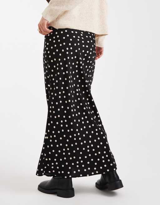 ASOS DESIGN satin bias maxi skirt in spot print