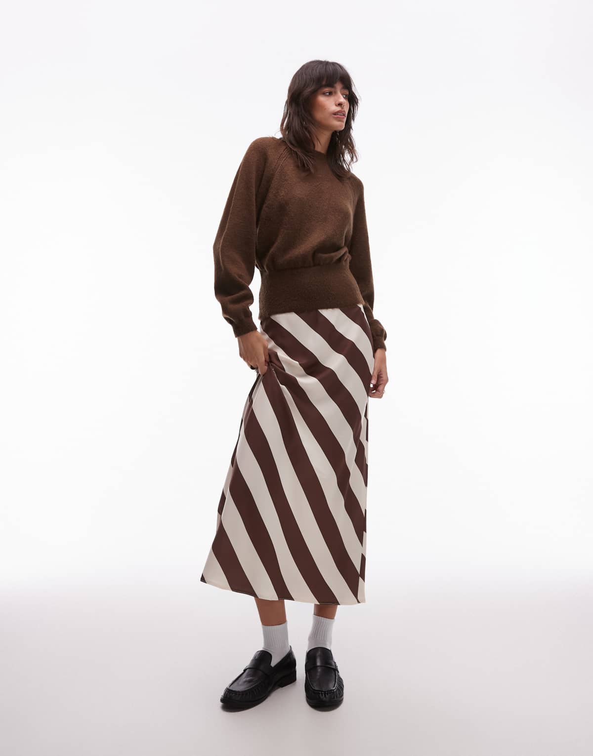 ASOS DESIGN satin bias maxi skirt in stripe