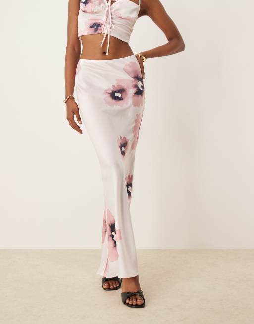 ASOS DESIGN satin bias maxi skirt in watercolor floral part of a set