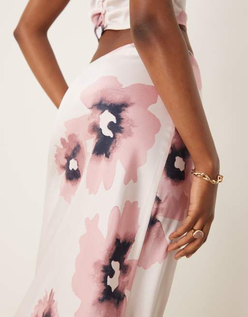 ASOS DESIGN satin bias maxi skirt in watercolor floral part of a set