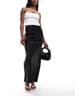 Asos Design Satin Bias Maxi Skirt With Tie Waist In Black