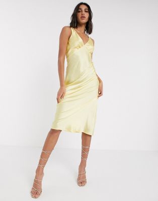 yellow midi slip dress