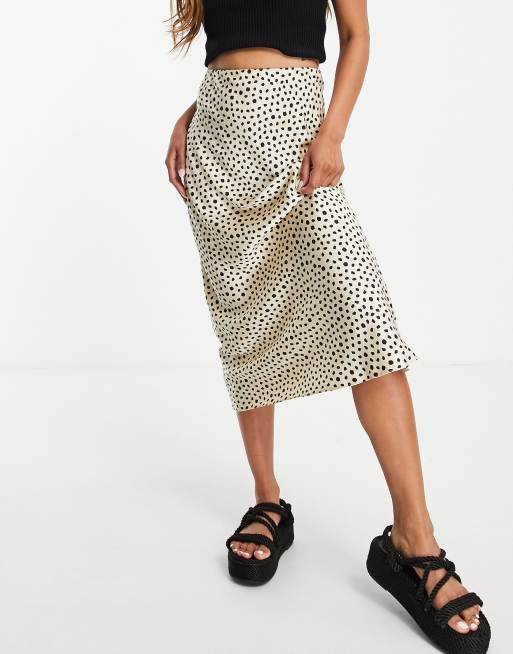 Cow Print Satin Midi Skirt