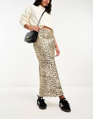 Asos Design Satin Bias Midi Skirt In Animal Print-multi