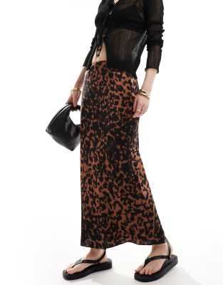 Asos Design Satin Bias Midi Skirt In Animal Print-multi