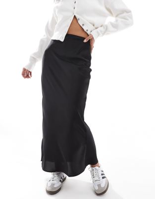 satin bias midi skirt in black