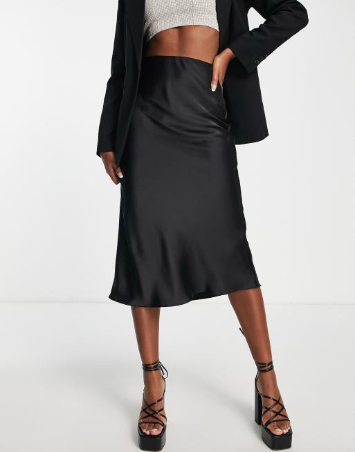 ASOS DESIGN satin bias midi skirt in black