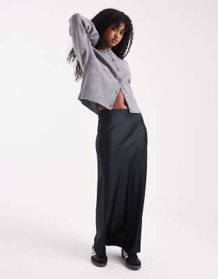 Asos Design Satin Bias Midi Skirt In Blue