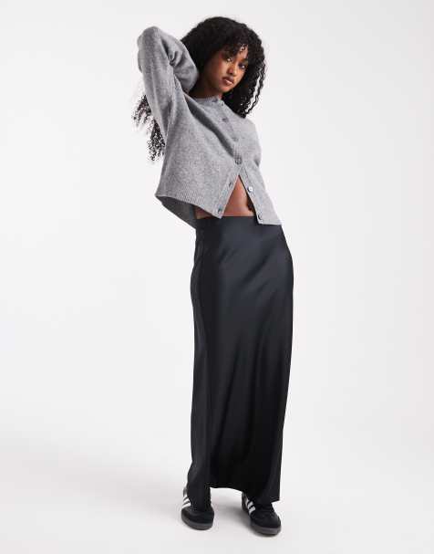 ASOS DESIGN satin bias midi skirt in black - view 1