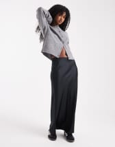 Vila satin maxi skirt in chocolate brown
