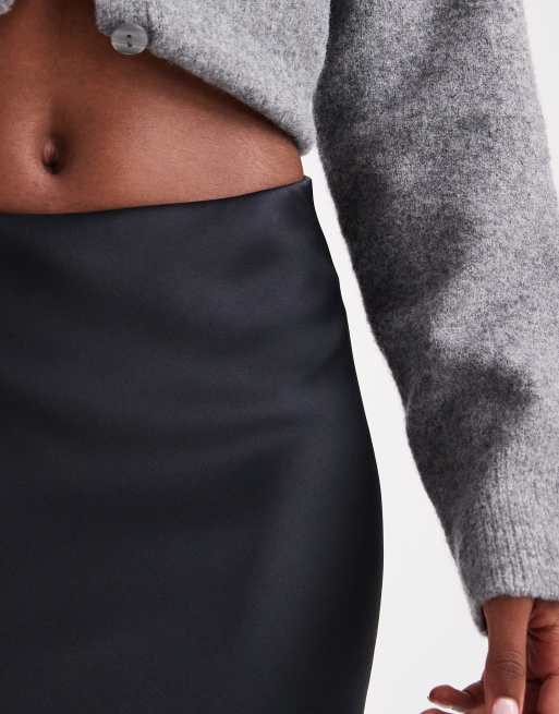 ASOS DESIGN satin bias midi skirt in black, 5 of 5