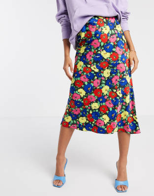 colorful floral midi skirt