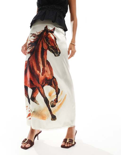 ASOS DESIGN satin bias midi skirt in horse print ASOS