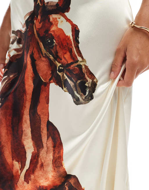 ASOS DESIGN satin bias midi skirt in horse print ASOS