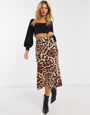 asos leopard print midi skirt