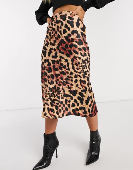 ASOS DESIGN satin bias midi skirt in animal print