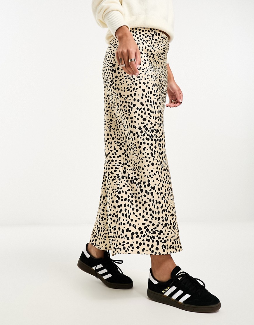 ASOS DESIGN satin bias midi skirt in leopard print-Multi