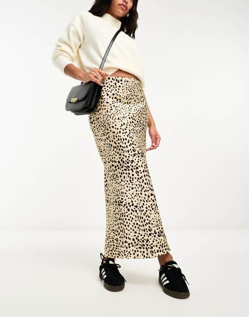 ASOS DESIGN satin bias midi skirt in animal print