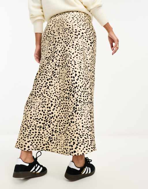 Bias cut satin midi outlet skirt in leopard print