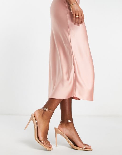 Pastel pink midi skirts