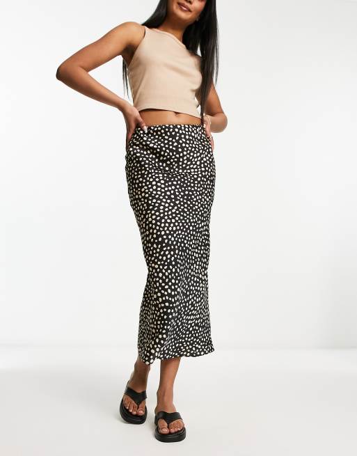 ASOS DESIGN satin bias midi skirt in non animal print