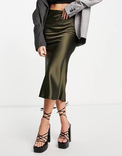 Military green shop midi skirt