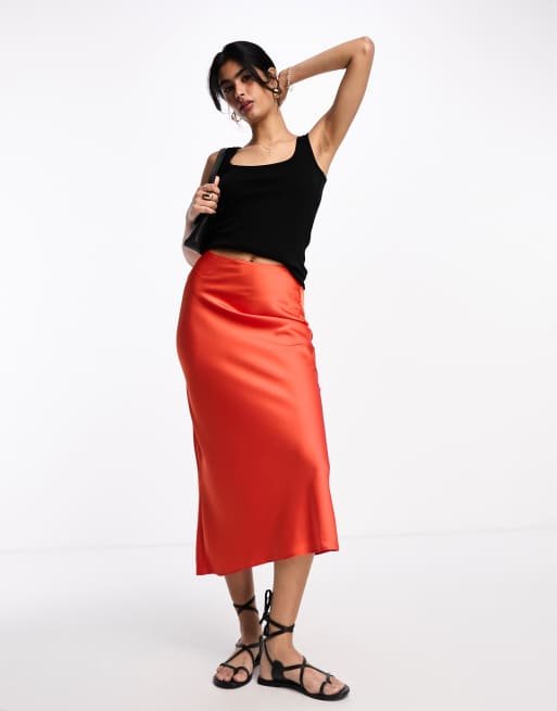 Asos orange 2025 midi skirt