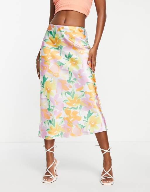 Floral midi outlet skirt asos