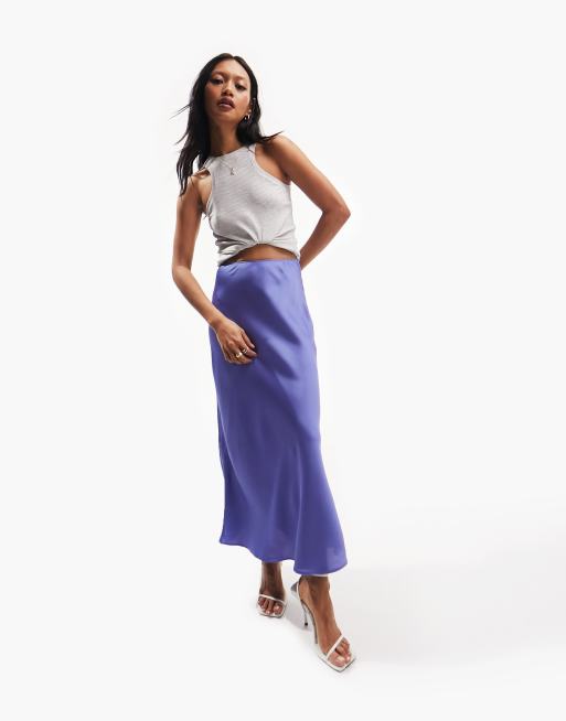 ASOS DESIGN satin bias midi skirt in periwinkle